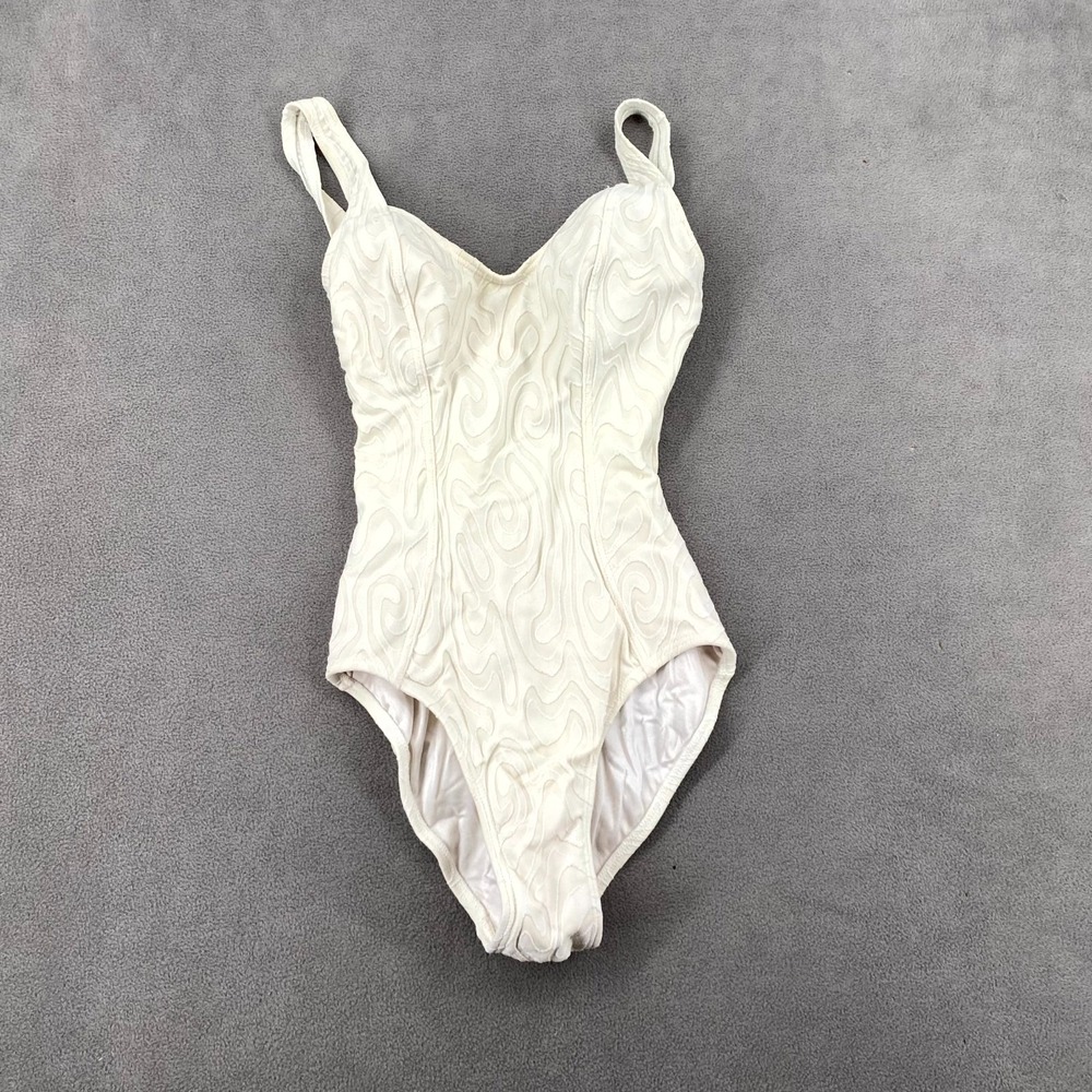 Vintage Maillot Batten One Piece Swimsuit Womens 6 Beige Swirling Texture Padded
